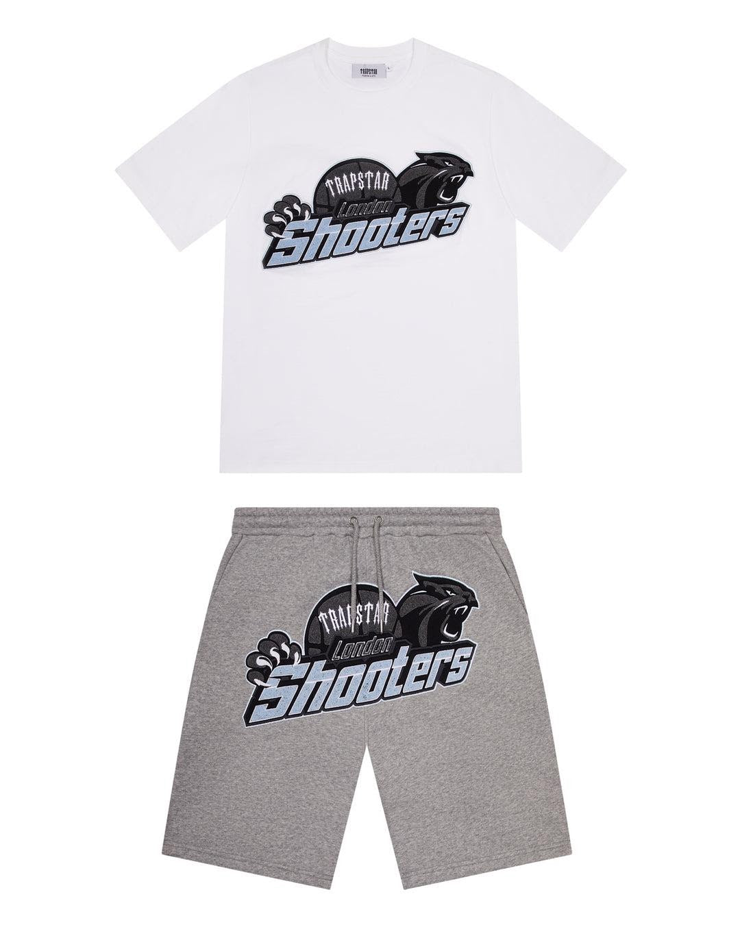 Trapstar Shooters Chenille short set - White/Grey/Light Blue