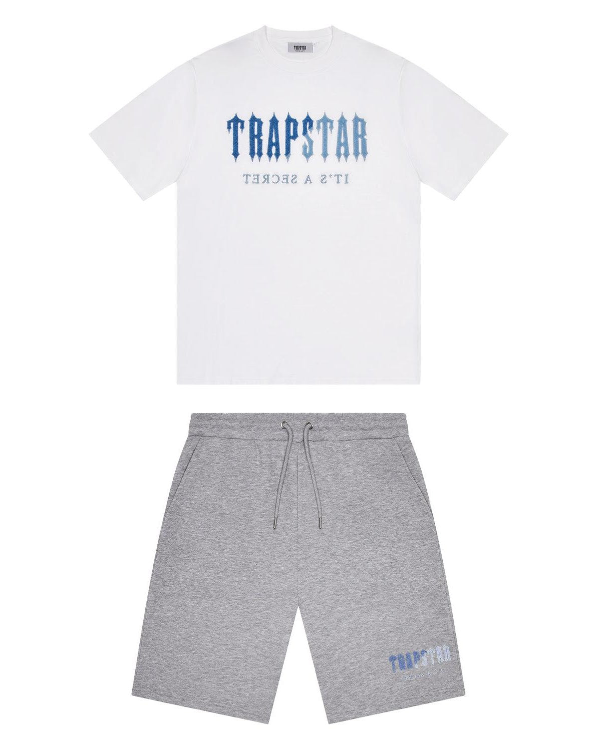 Trapstar Chenille Decoded Short Set -  White/blue