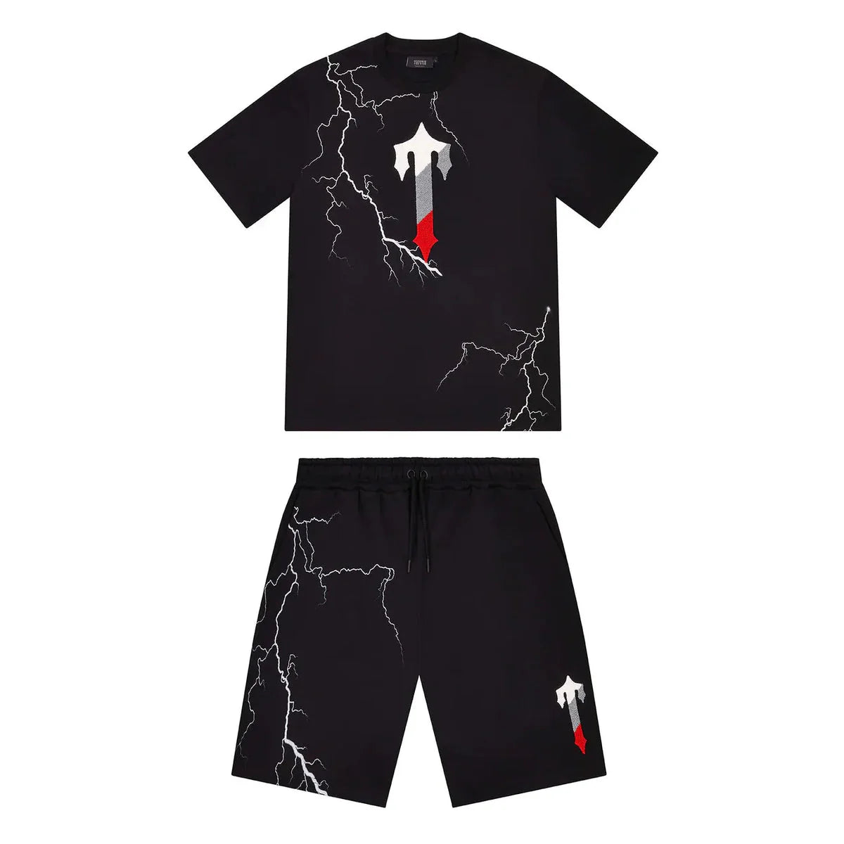 Trapstar Irongate T Lightning Shorts Set - Black/Infrared Edition